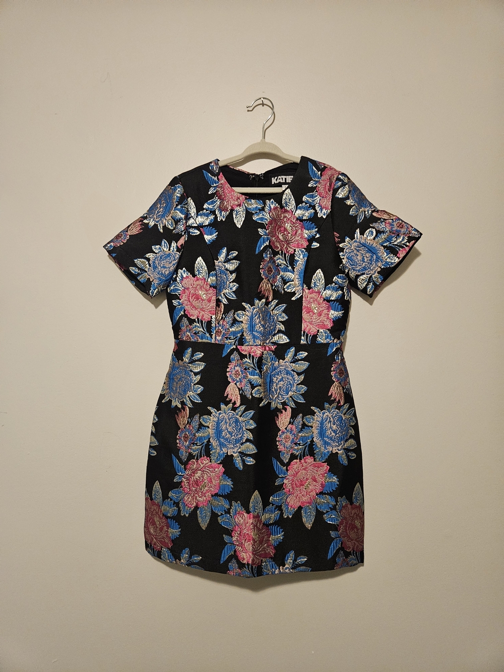 Katie J NYC Black Floral Tween Sylvie Dress with Pink & Blue Flowers
